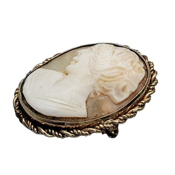 Rolyn 12kgf Carved Shell Cameo Brooch Pendant Signed R INC Vintage Estate - Picture 16 of 16